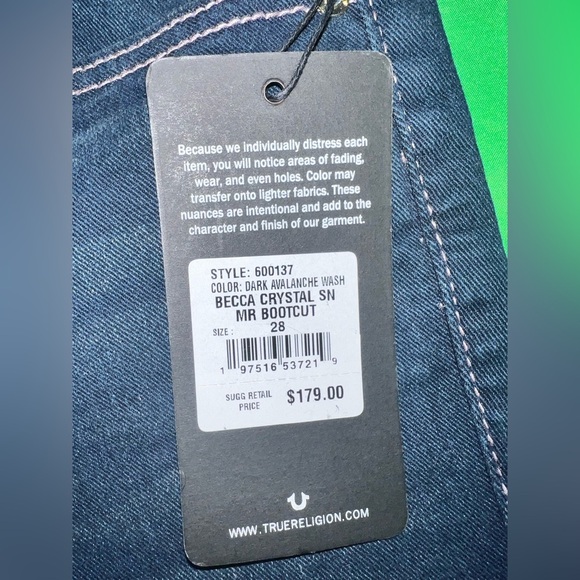 NWT Women's True Religion Becca Mid Rise Boot Cut Dark Blue Jeans size 28 - Picture 14 of 14